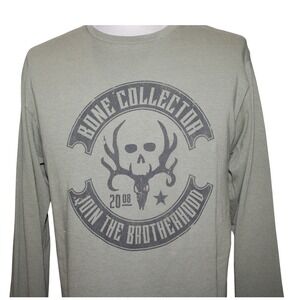 Bone Collector Long Sleeve Graphic T-Shirt | Olive Green | Skull Logo‎ | Size L